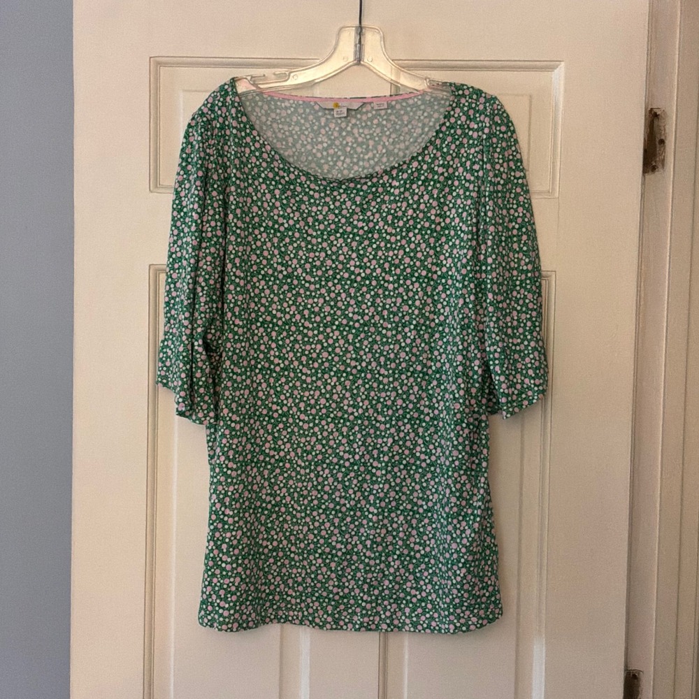 Boden Georgina Jersey Top Leafy Green Meadow Spot Floral Dot J0909 US 20/22